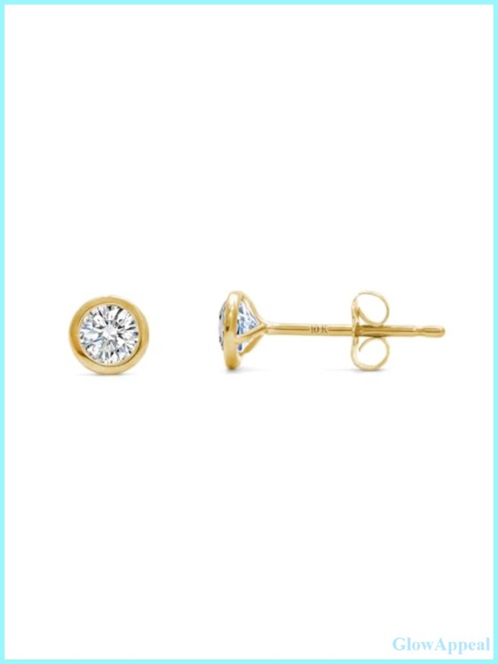 10K Solid Gold 1/2 cttw Lab Grown Diamond Bezel Stud Earrings Push Backs